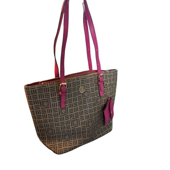 Anne Klein Logo Brown & Pink Tote Bag With Removable Wristlet - Picture 9 of 12